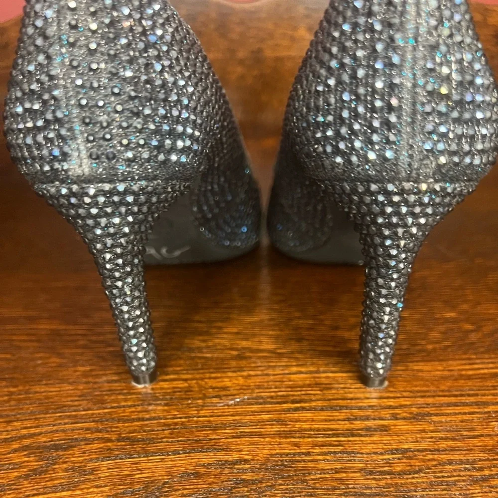 Michael Kors Black Iridescent purple /blue rhinestone Studded Heels